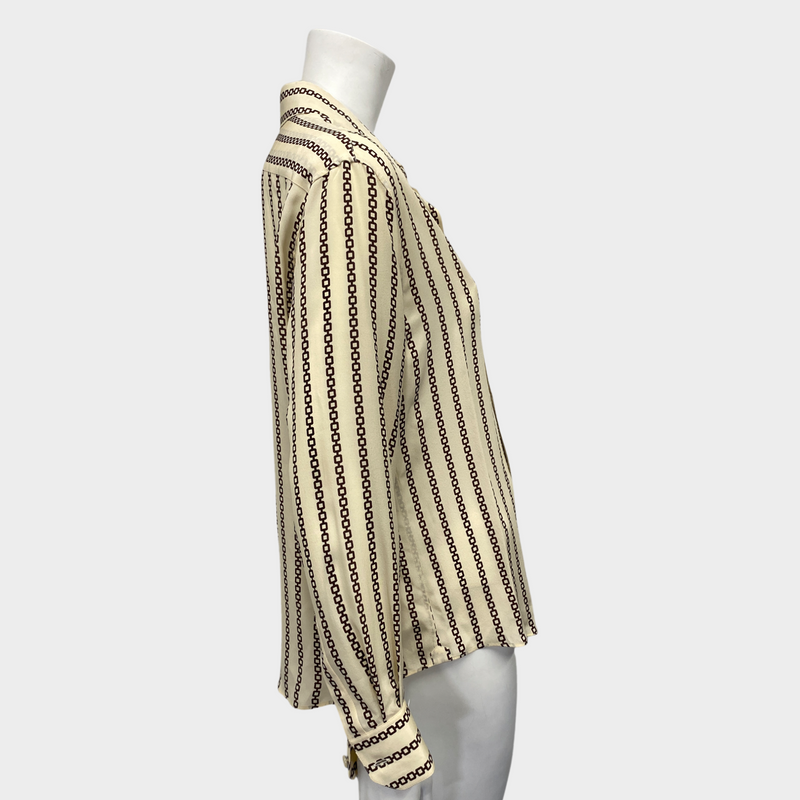 Celine women's ecru and brown chain print silk shirt
