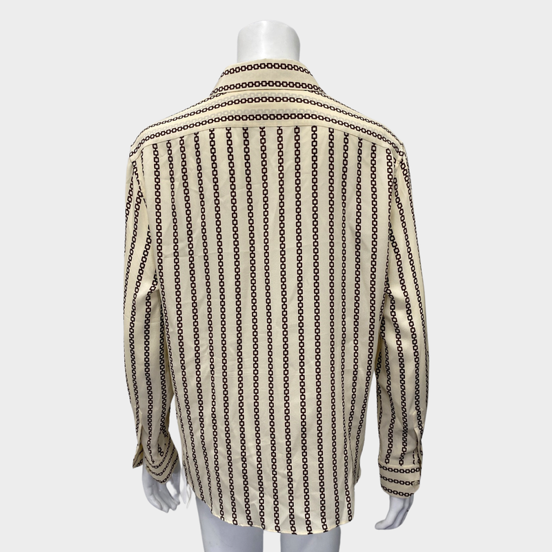 Celine women's ecru and brown chain print silk shirt