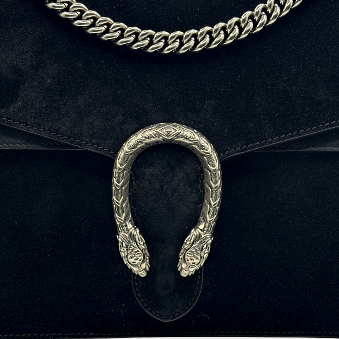 Gucci women s black suede and leather Dionysus handbag Loop Generation