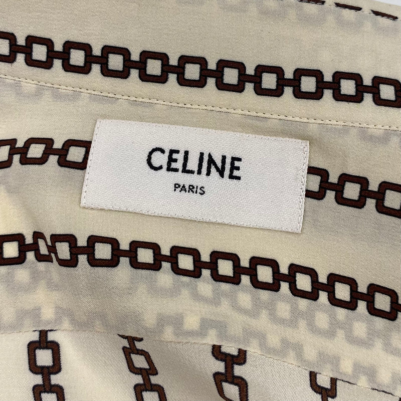 Celine women's ecru and brown chain print silk shirt