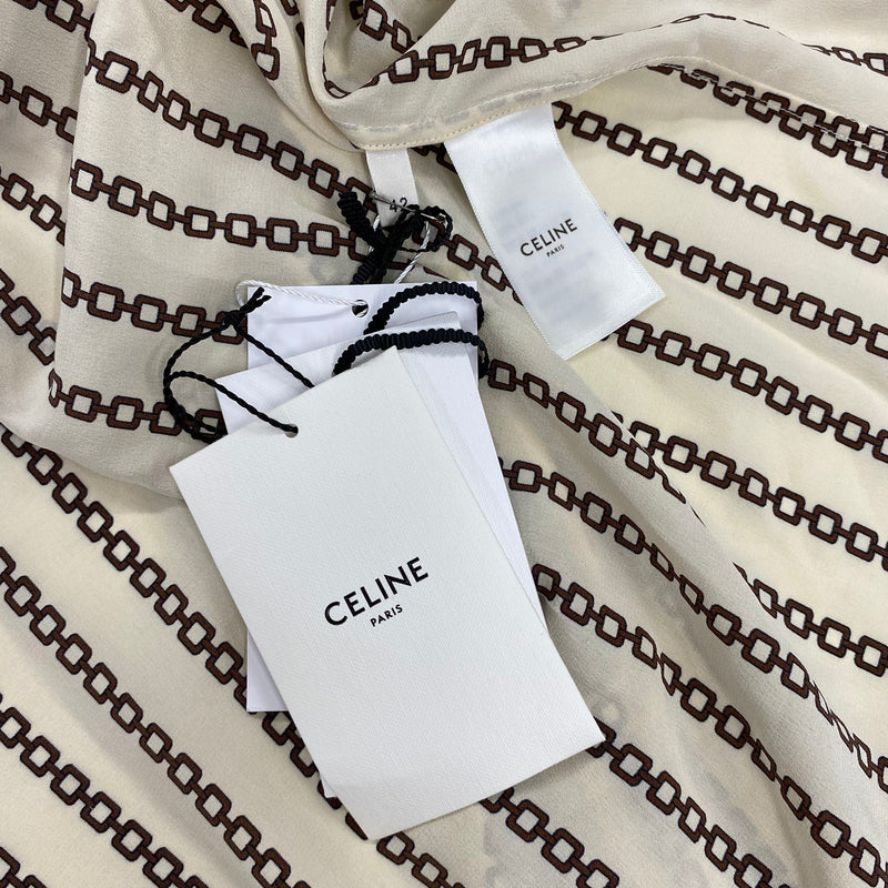 Celine women's ecru and brown chain print silk shirt