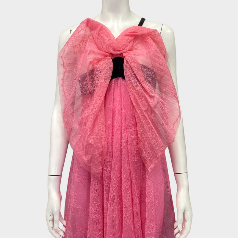 Givenchy women's pink and black bow lace evening gown
