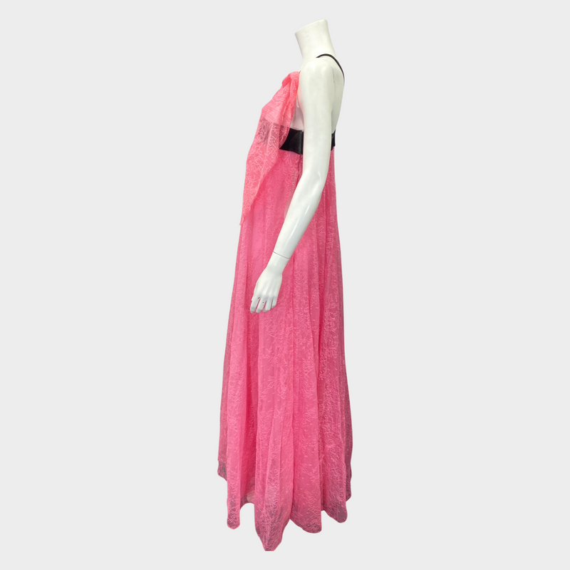 Givenchy women's pink and black bow lace evening gown