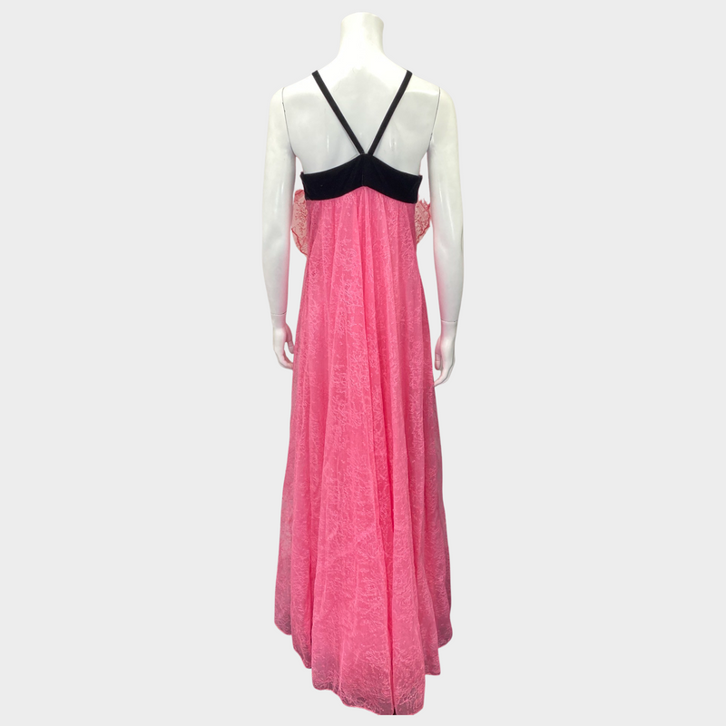 Givenchy women's pink and black bow lace evening gown