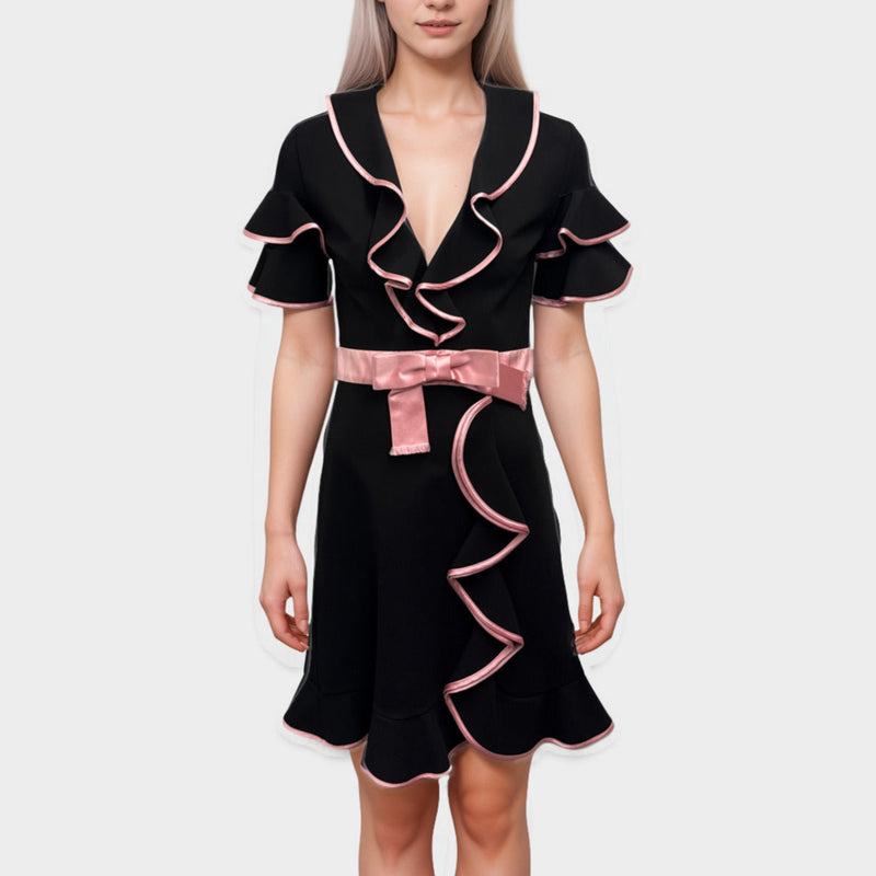 GUCCI Black and Pink bow ruffle dress