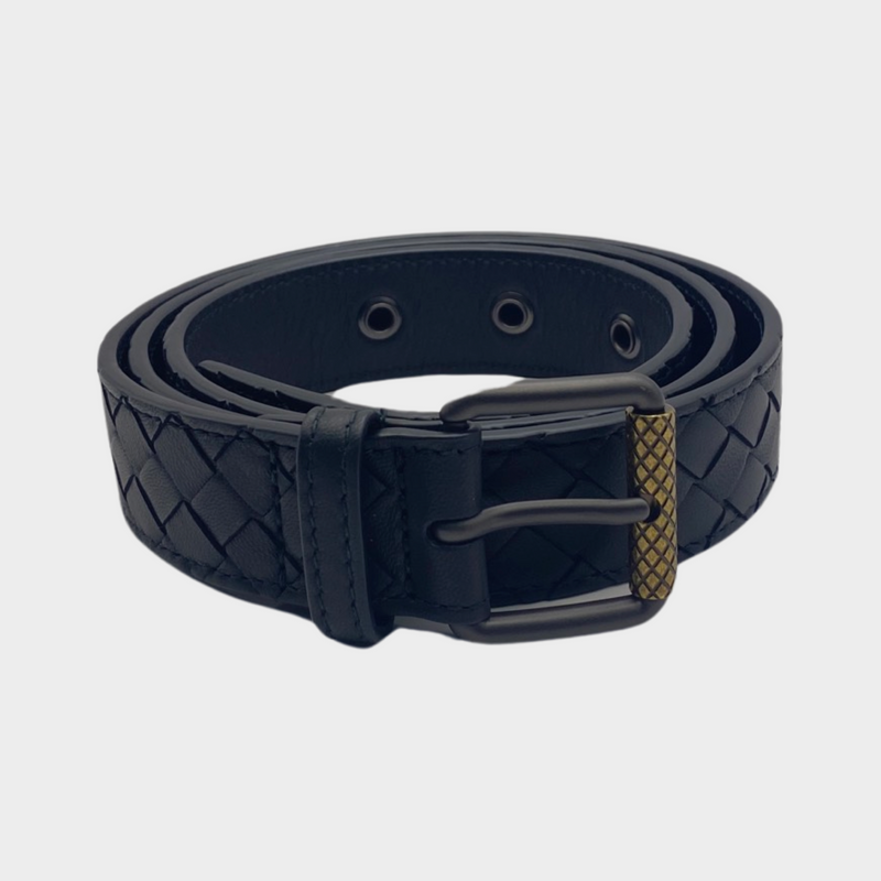 Bottega Veneta women's black intrecciato leather belt