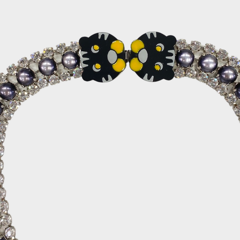 Miu Miu purple and grey cat print necklace with rhinestones