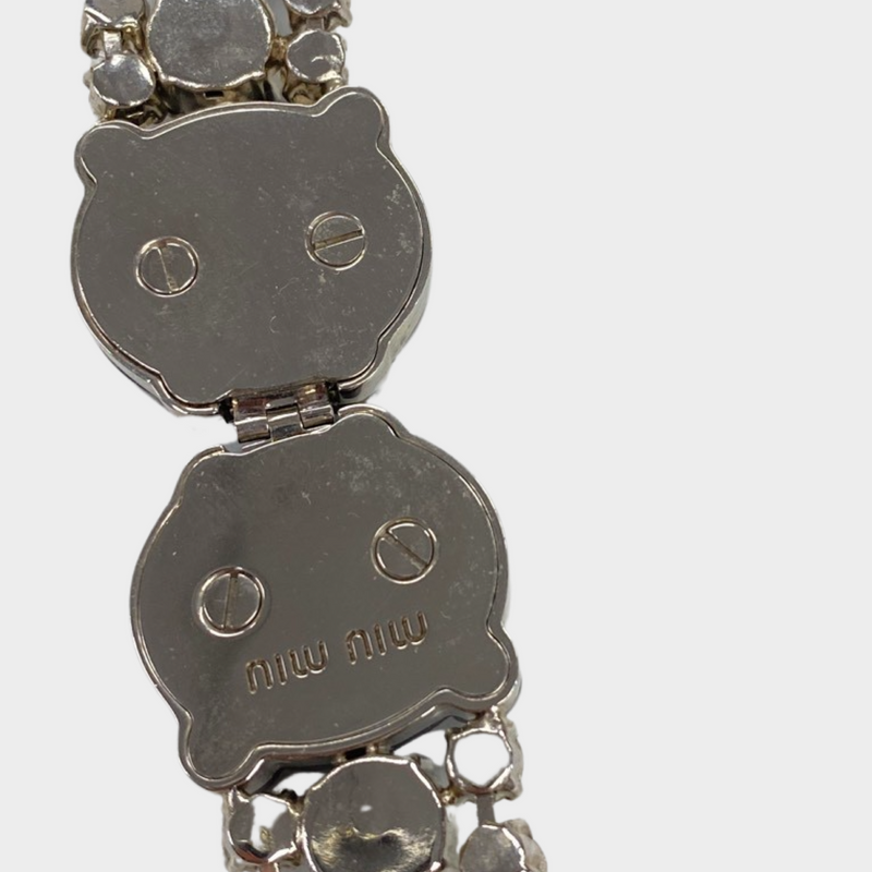 Miu Miu purple and grey cat print necklace with rhinestones