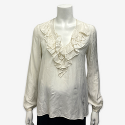 Emilio Pucci Women's Ecru Silk Ruffle Blouse