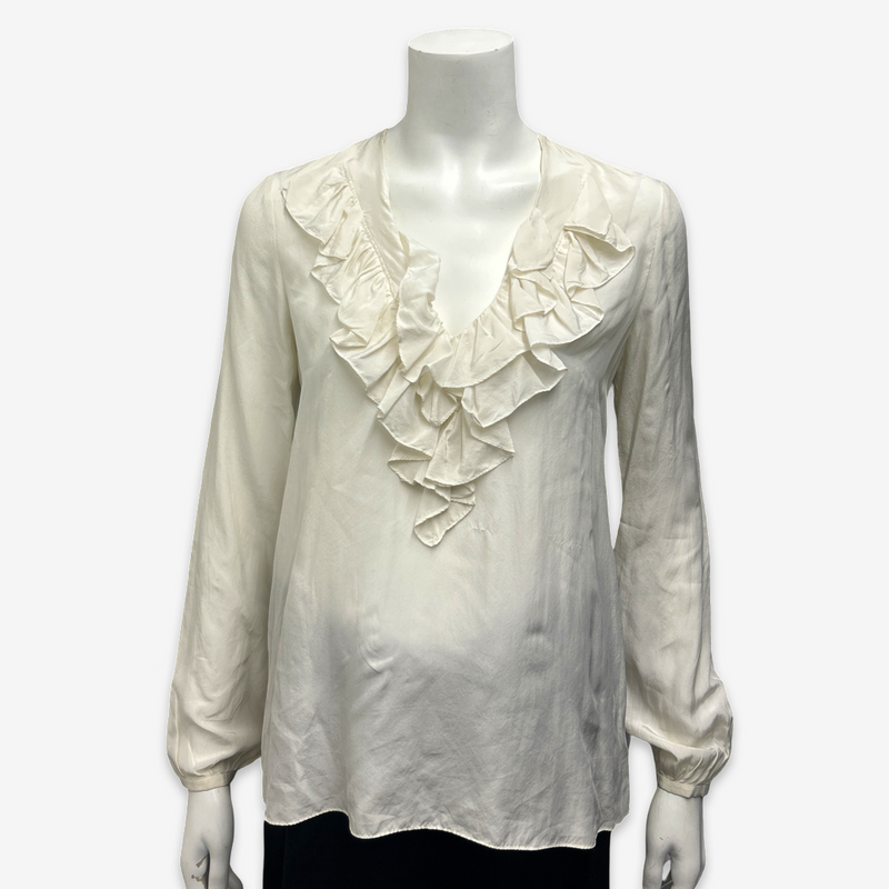 Emilio Pucci Women's Ecru Silk Ruffle Blouse