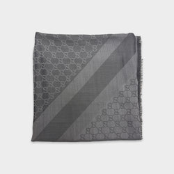 Gucci XXL Monogram Gray Wool and Silk Scarf