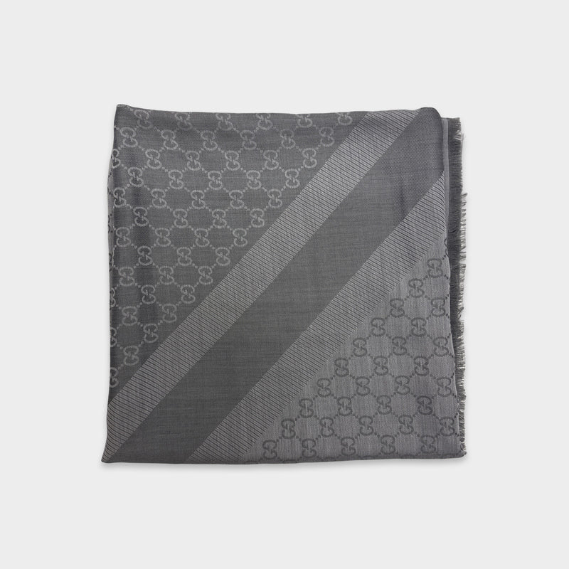 Gucci XXL Monogram Gray Wool and Silk Scarf