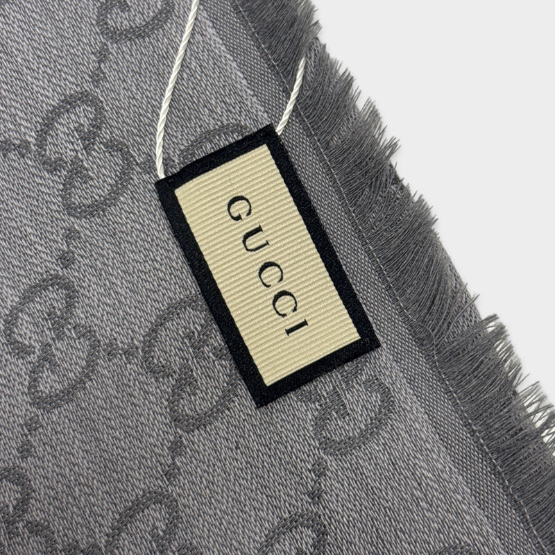 Gucci XXL Monogram Gray Wool and Silk Scarf