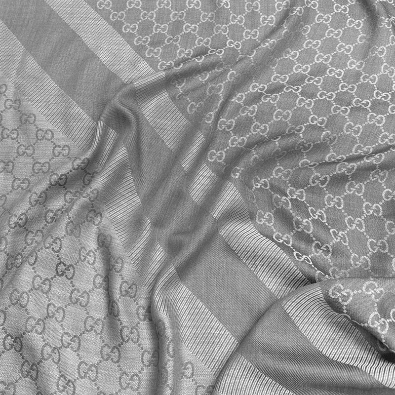 Gucci XXL Monogram Gray Wool and Silk Scarf