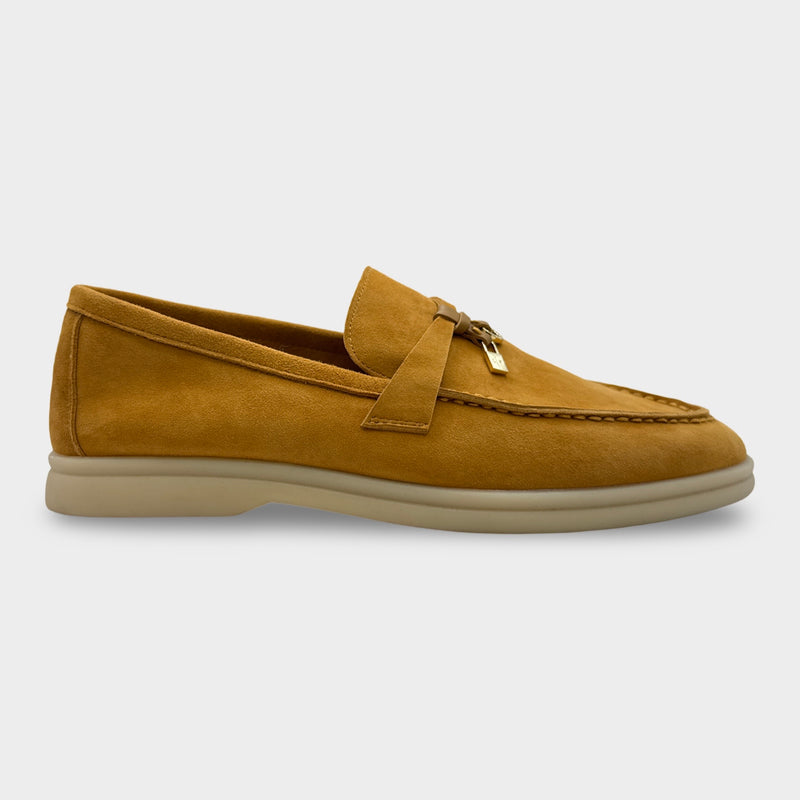 Loro Piana Women's Suede Summer Charms Tan Yellow Loafers