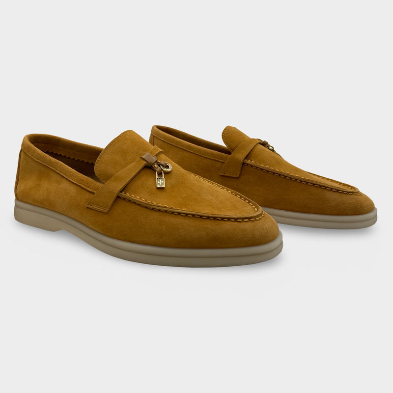 Loro Piana Women's Suede Summer Charms Tan Yellow Loafers