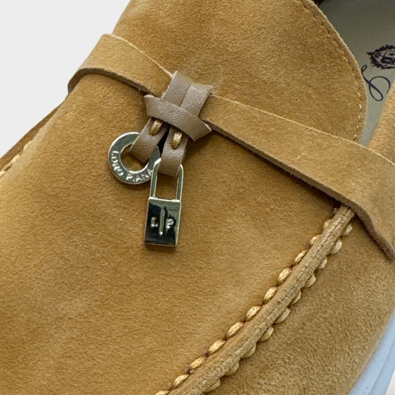 Loro Piana Women's Suede Summer Charms Tan Yellow Loafers