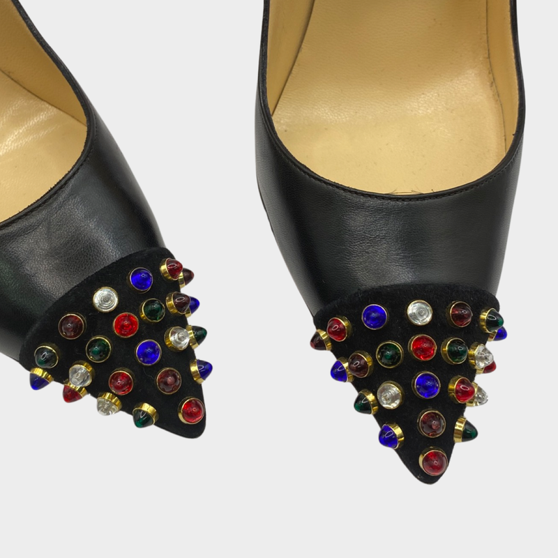 Christian Louboutin black leather heels with multicolour studs