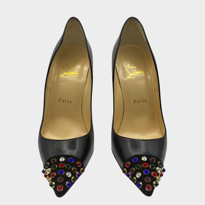 Christian Louboutin black leather heels with multicolour studs