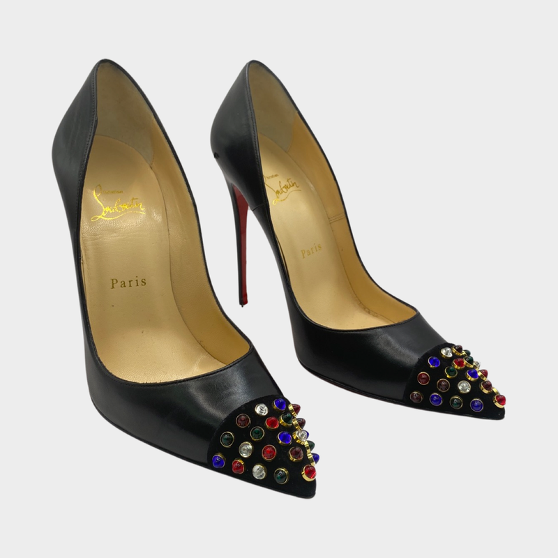 Christian Louboutin black leather heels with multicolour studs