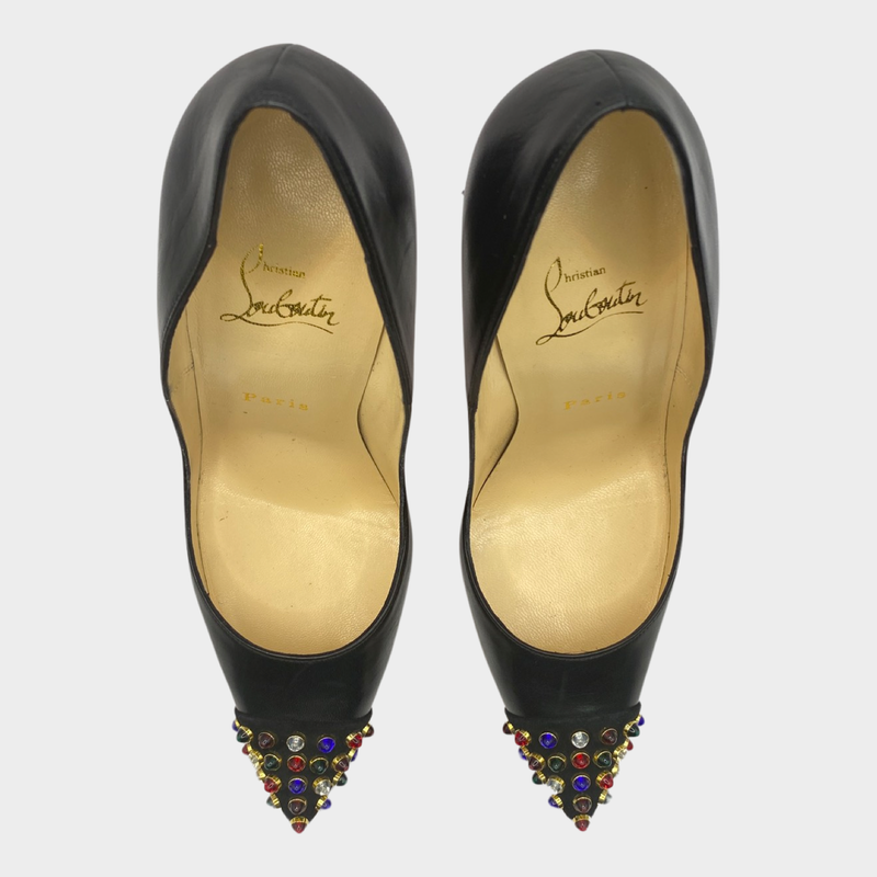 Christian Louboutin black leather heels with multicolour studs