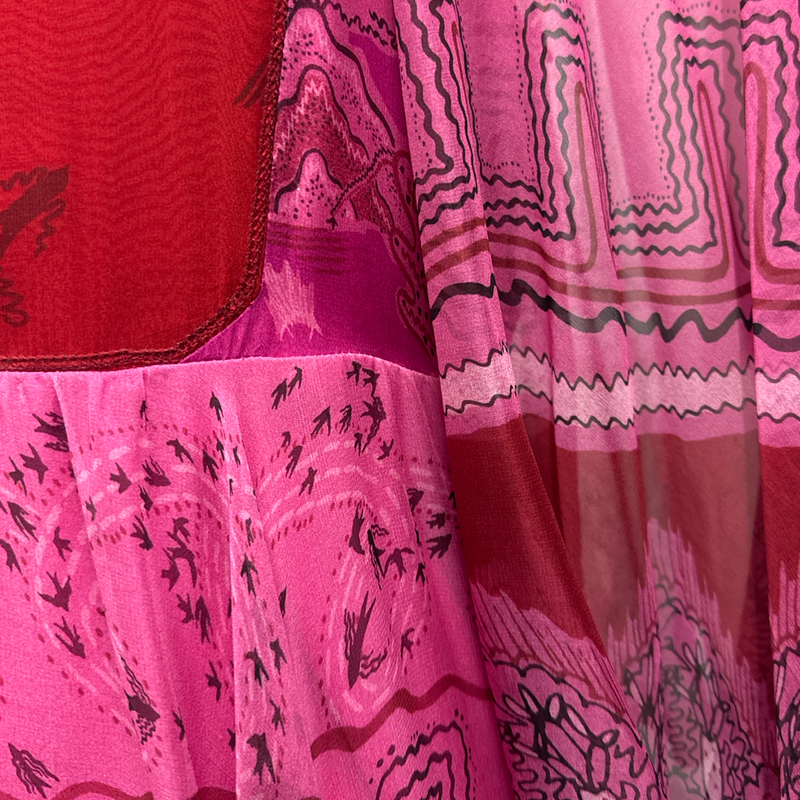 Valentino Pink and Red Printed Silk-Chiffon Maxi Long Dress