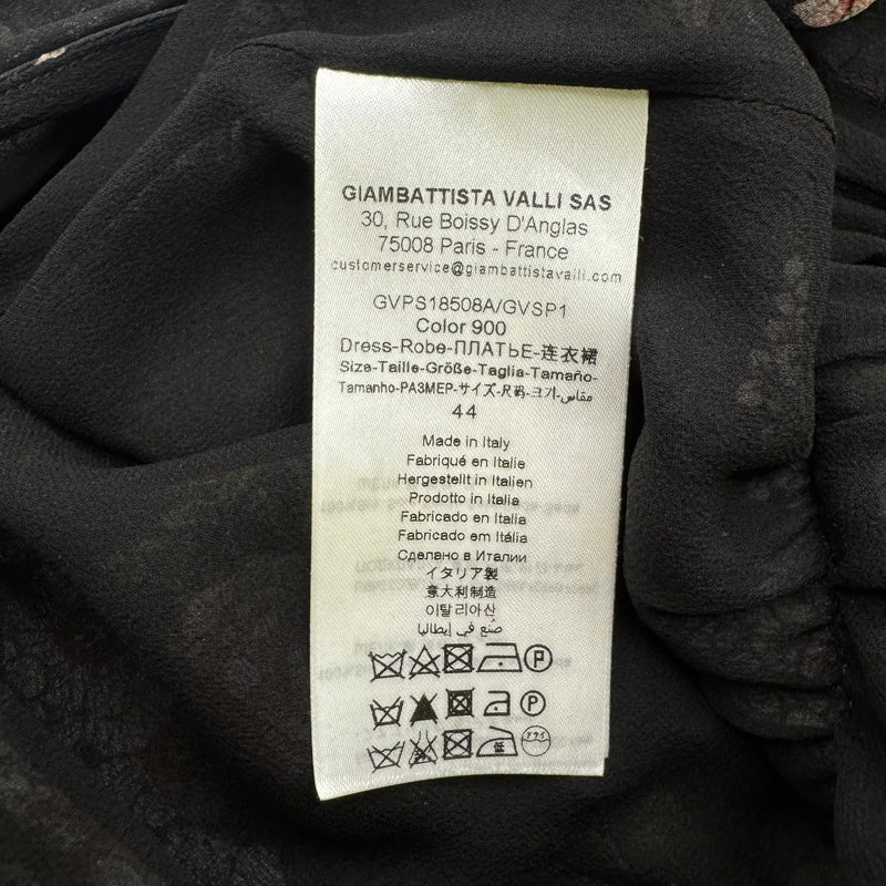 Giambattista Valli Black with Pink, White and Green Floral Pattern Long Dress