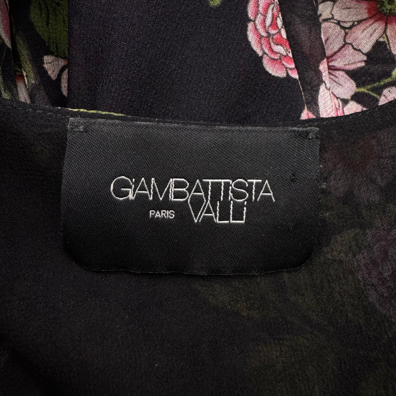 Giambattista Valli Black with Pink, White and Green Floral Pattern Long Dress