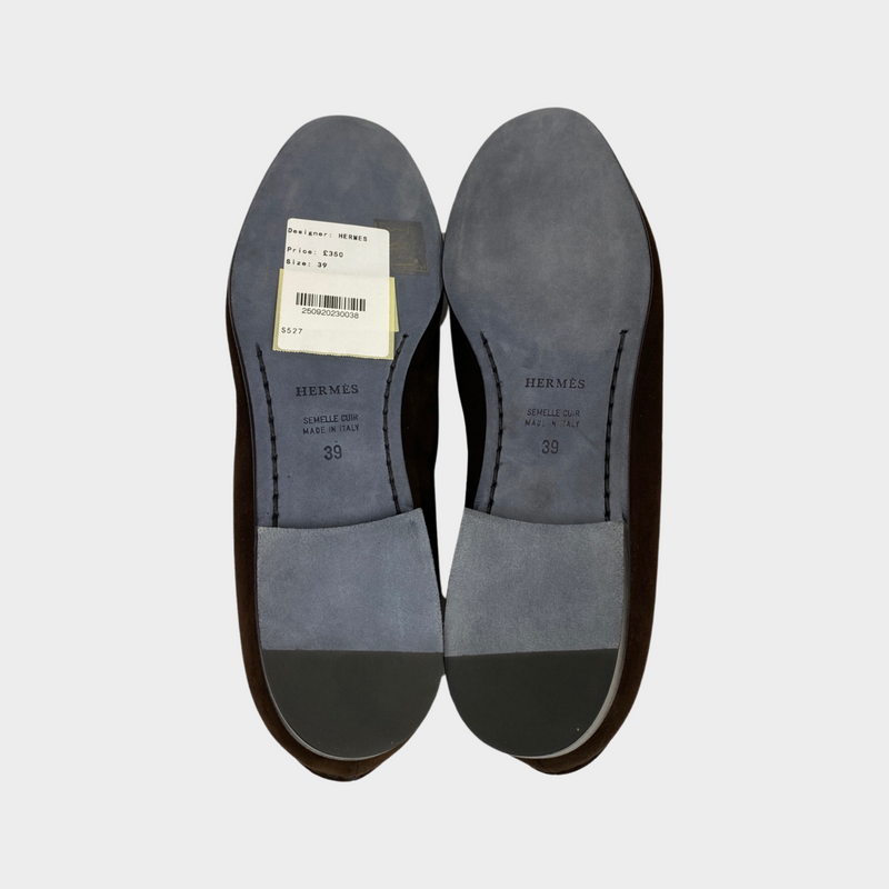 Hermes women's brown suede loafers