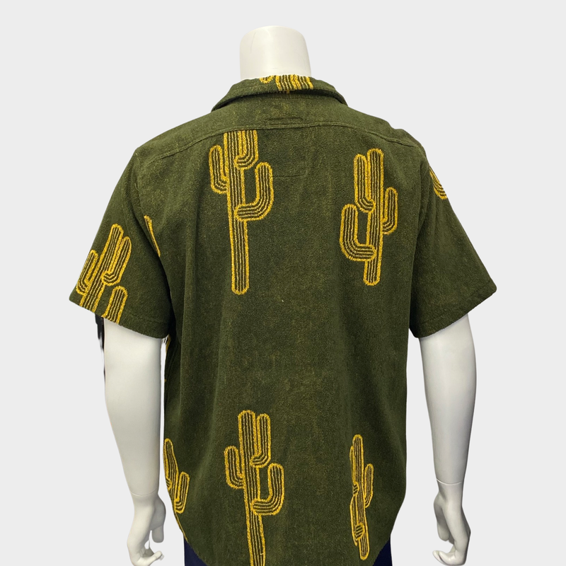 Oas men's green and yellow cotton towel-effect shirt