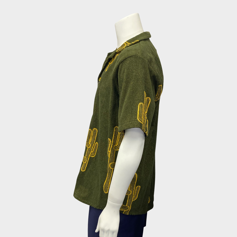 Oas men's green and yellow cotton towel-effect shirt