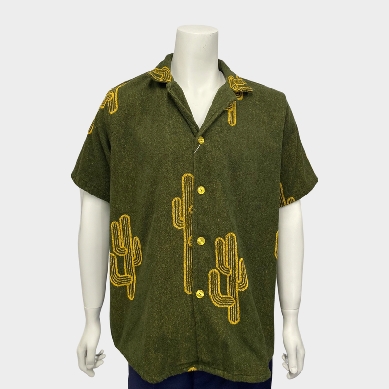 Oas men's green and yellow cotton towel-effect shirt