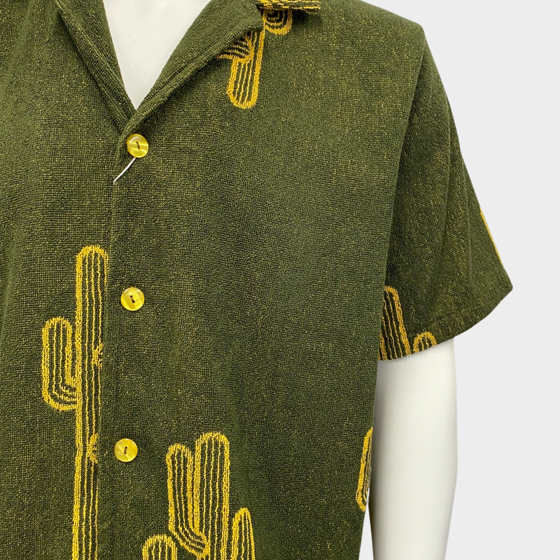 Oas men's green and yellow cotton towel-effect shirt
