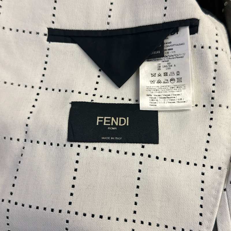 Fendi Men's White Grid Pattern viscose Blazer