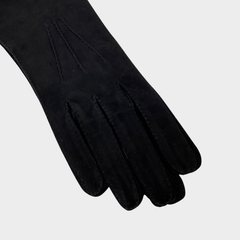 Hermès women's black suede gloves
