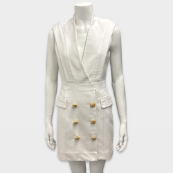 BALMAIN White Sleeveless Blazer style Mini Dress