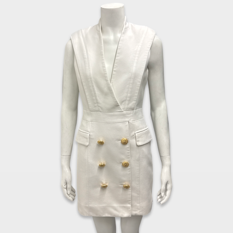 BALMAIN White Sleeveless Blazer style Mini Dress