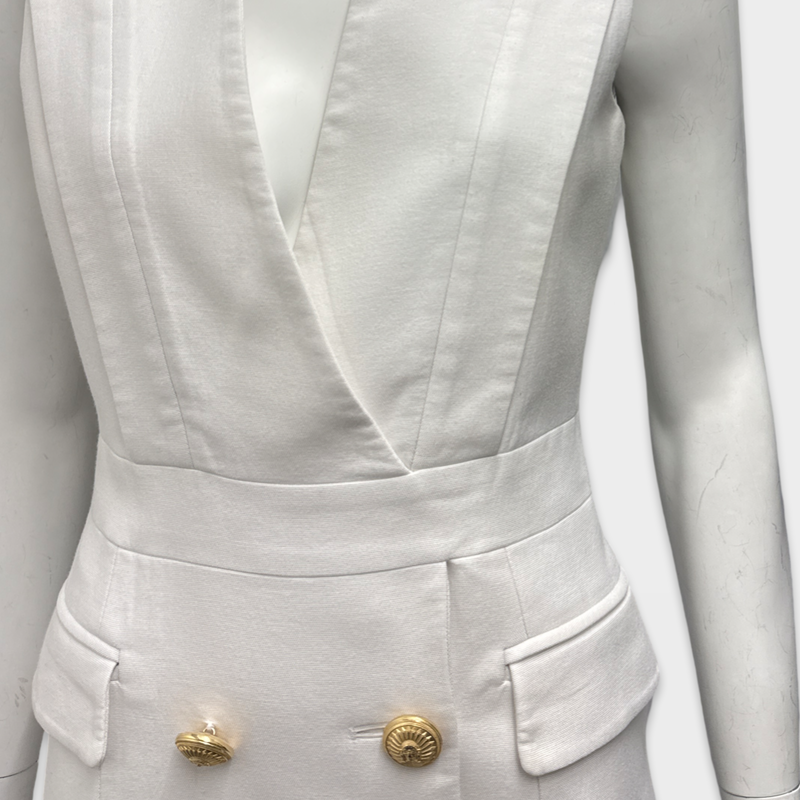 BALMAIN White Sleeveless Blazer style Mini Dress