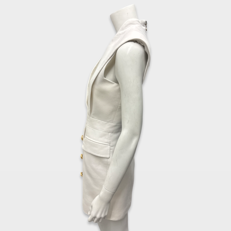 BALMAIN White Sleeveless Blazer style Mini Dress