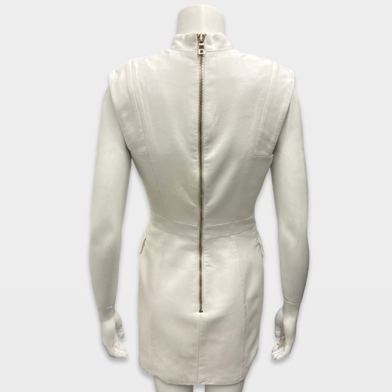 BALMAIN White Sleeveless Blazer style Mini Dress