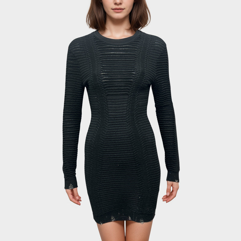 Balmain Black Knit Dress With Distressed Trim
