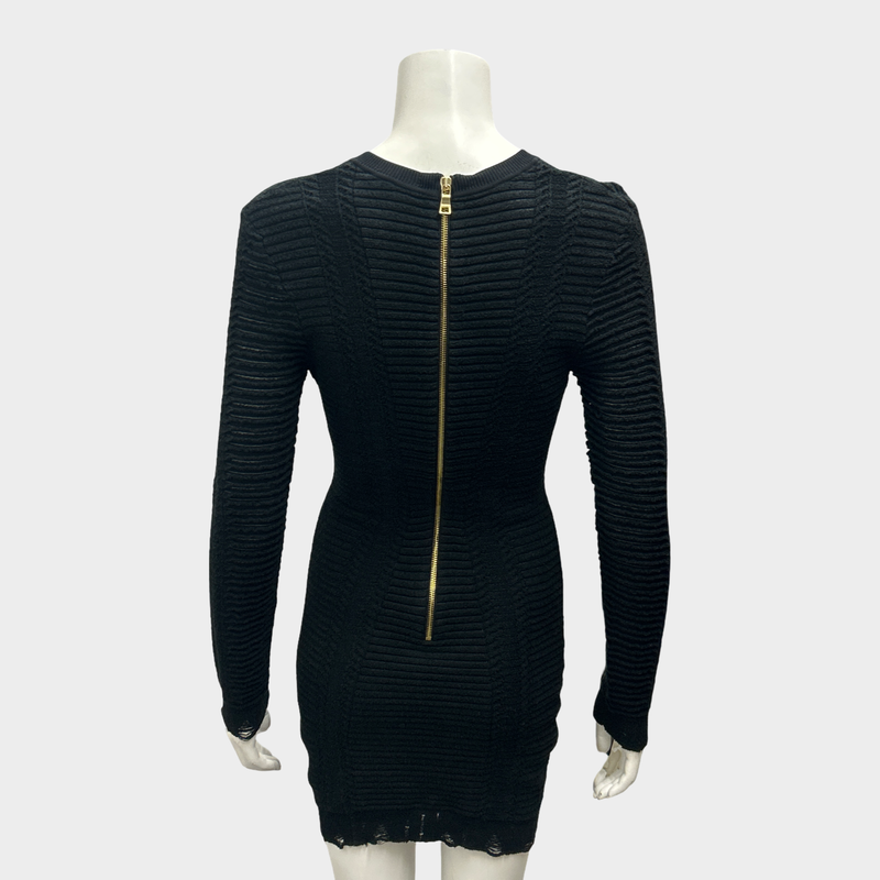 Balmain Black Knit Dress With Distressed Trim