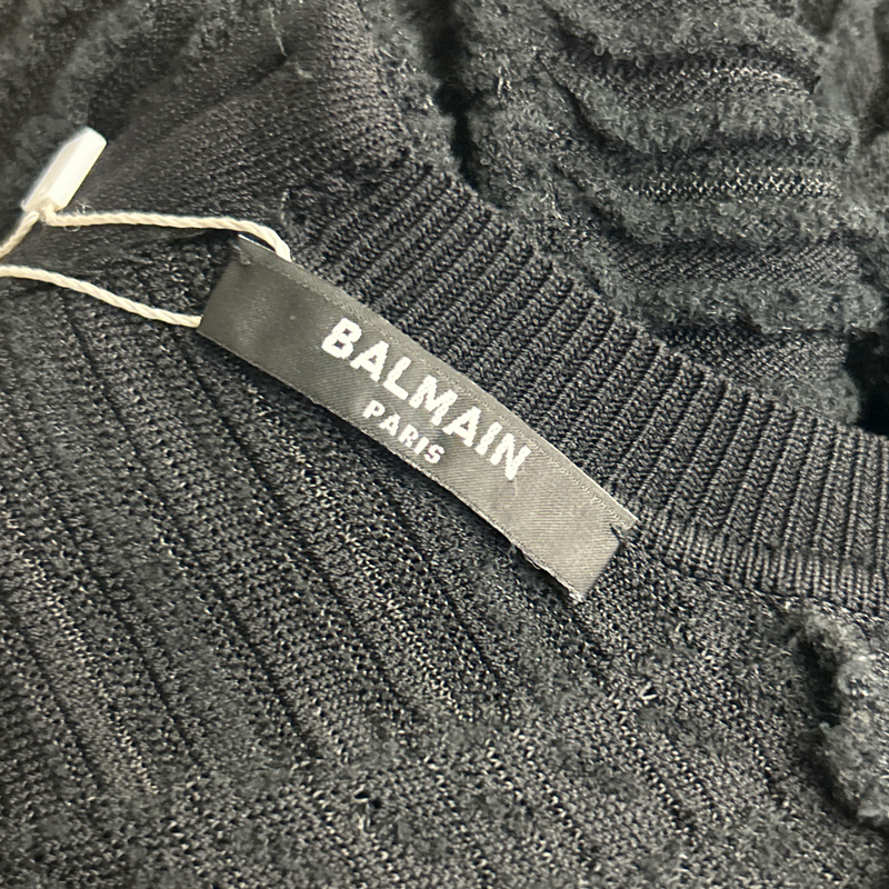 Balmain Black Knit Dress With Distressed Trim