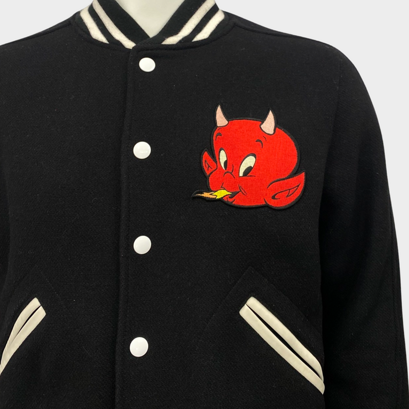 Sandro men's black and white red devil patch wool jacket
