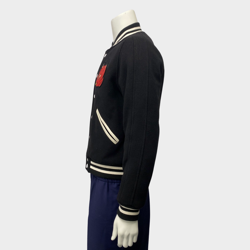Sandro men's black and white red devil patch wool jacket