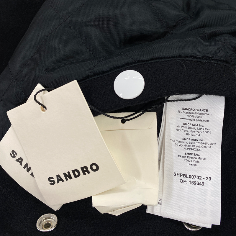 Sandro men's black and white red devil patch wool jacket
