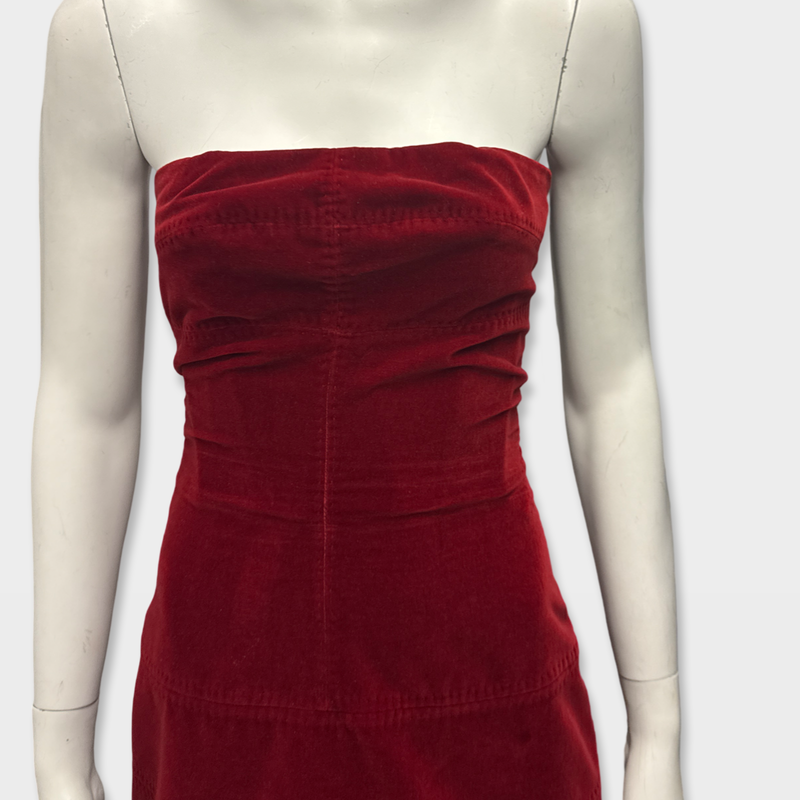 LOUIS VUITTON Red velvet Strapless Dress