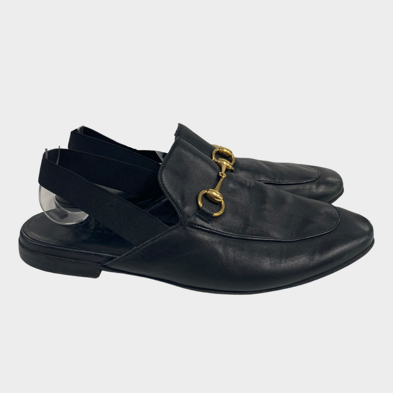Gucci men's black leather Horsebit Slingback loafers