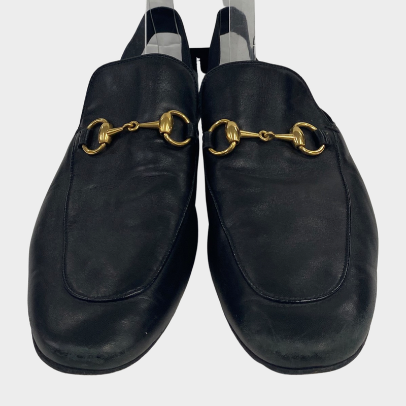 Gucci men's black leather Horsebit Slingback loafers
