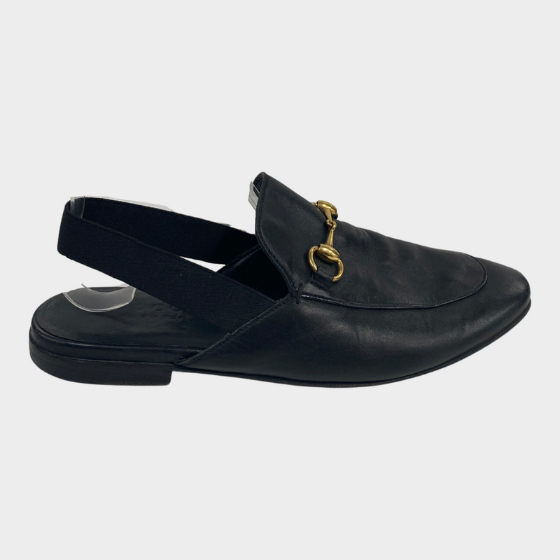 Gucci men's black leather Horsebit Slingback loafers